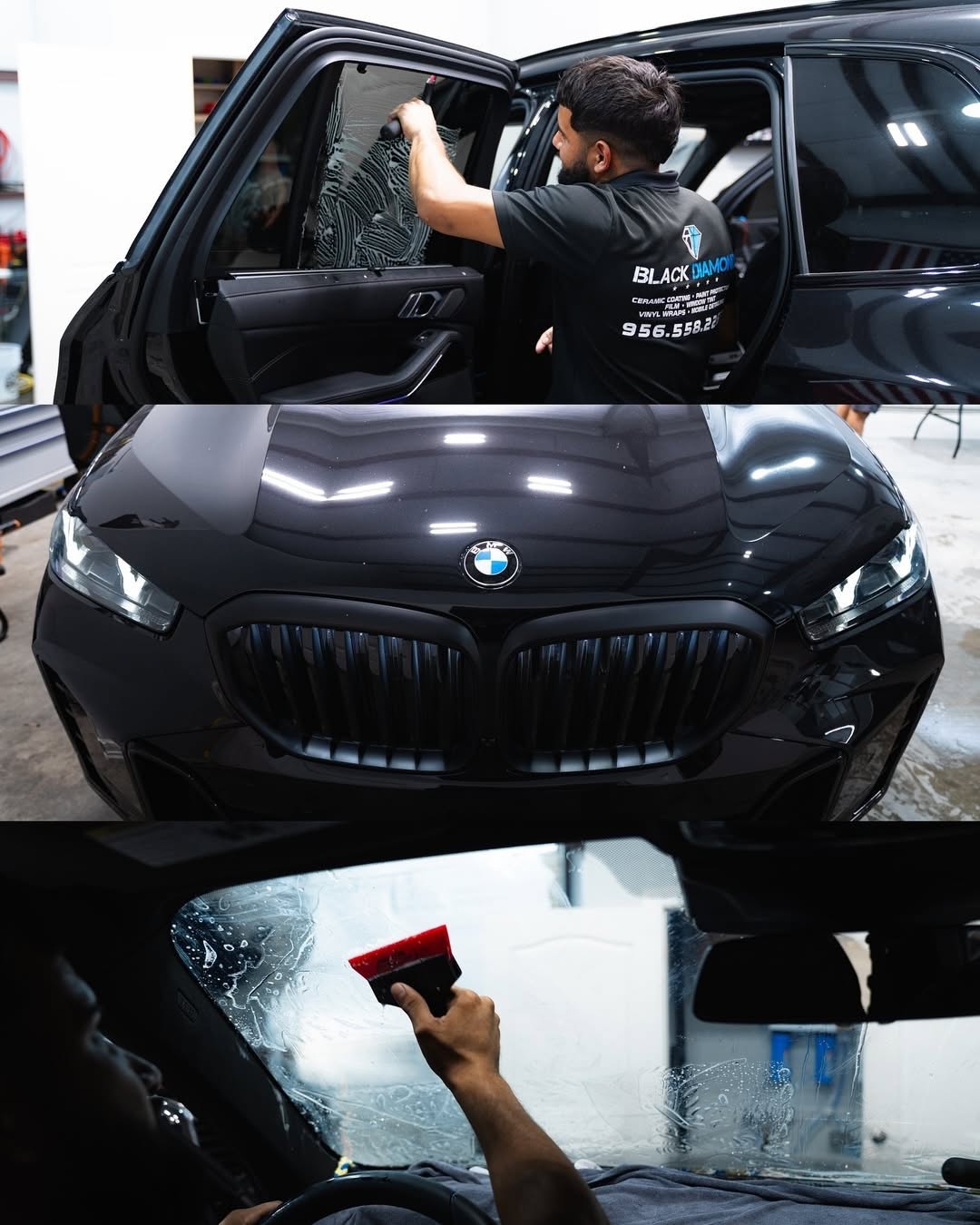 Window tint install process on a BMW at Black Diamond RGV in McAllen
